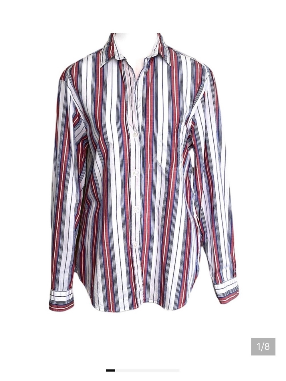 Grayson The Hero Striped Button Down Shirt Red Blue White Cotton M